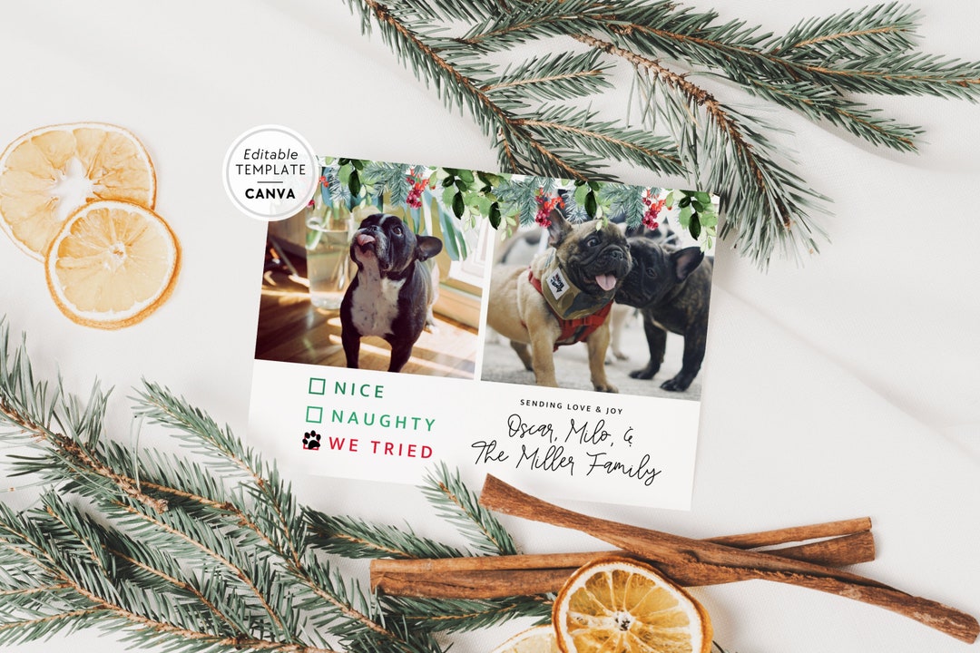 Dog Photo Christmas Card, Cute Editable Pet Holiday Card, Christmas