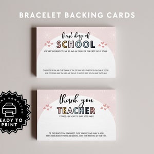 Printable Comfort Bracelet Backing Card, Instant Download, Back to School Wish Bracelet Display Card, Kindergarten or Teacher Gift, Display