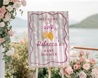 Lemon Ciao Baby Shower Welcome Sign Canva Template, Editable Pink Girls Whimsical Poster BSIT35