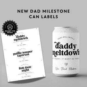 Milestone New Dad Beer Can Label Instant Download, Baby Milestone Can Sticker, Baby Shower Bridal Gift Basket Printable, New Baby Label
