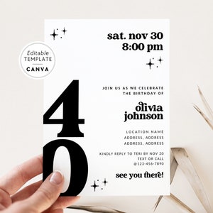 Retro 40th Birthday Invite Template, Groovy 70s Style Birthday Party Digital Invitation, Canva Template, Happy 40th Birthday, Retro Bday
