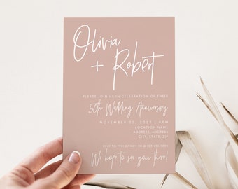 Boho 50th Anniversary Invitation Template, Printable Anniversary Invite, Gold Wedding Anniversary Party Invitation, Canva Template - Dusk