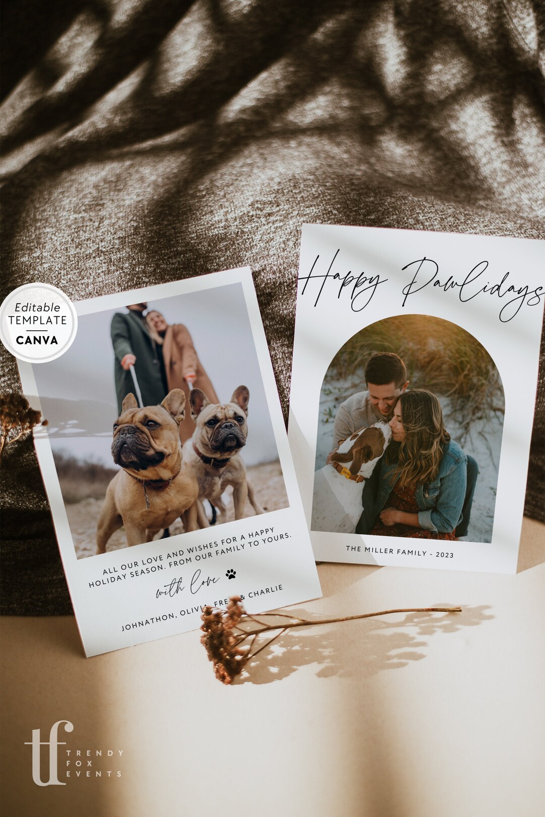 Minimal Pet Photo Christmas Card Canva Template, Boho Editable Holiday ...