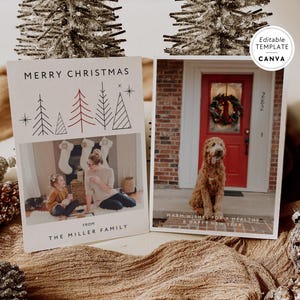 Modern Photo Christmas Card Template, Double Sided Editable Holiday Card, Christmas Photo Card, Xmas Card with Photo, DIY Canva Template