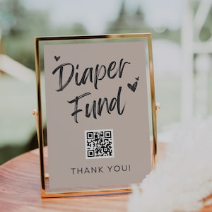 Boho Diaper Fund QR Code Sign Template Canva, Editable Baby Shower Diaper Donation Sign, Printable QR Code Scannable Sign Gender Neutral