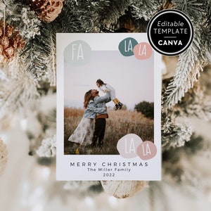 Boho Photo Christmas Card Template, Minimalist Editable Holiday Card, Christmas Family Photo Card, Xmas Card with Photo, DIY Canva Template