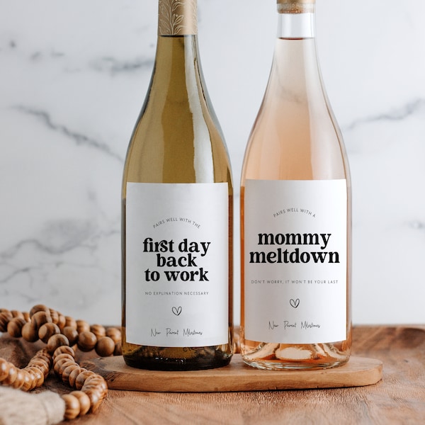 Milestone New Mom Wine Label Instant Download, Mommy Milestone Bottle Label, Baby Shower Bridal Gift Basket Printable, New Baby Wine Label
