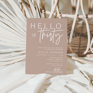 Boho 30th Birthday Invite Template Canva, Hello 30 Birthday Party Digital Invitation, Happy 30th Birthday, Editable Modern Birthday Invite