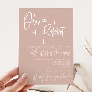 Boho 40th Anniversary Invitation Template, Printable Anniversary Invite, Ruby Wedding Anniversary Party Invitation, Canva Template - Dusk