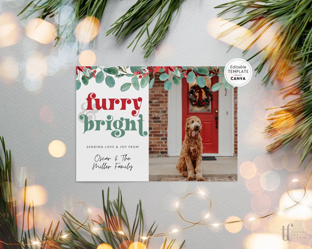 Dog Photo Christmas Card Canva Template, Retro Editable Pet Holiday ...