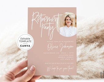 Minimal Retirement Party Photo Invitation, Modern Retirement Celebration Invite, Instant Download Canva Template, Editable Retirement Invite