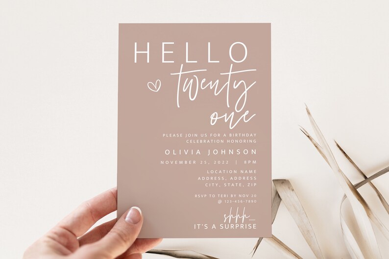 21st Birthday Invite Template, Boho Birthday Party Digital Invite, DIY Canva Template, Happy 21st Birthday, Editable Blush Bday Invite bild 2