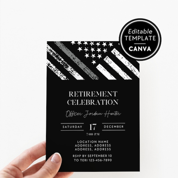 Correctional Officer Retirement Invitation, Printable Corrections Officer Invite, Thin Gray Line Flag Retirement Party Invitation Canva