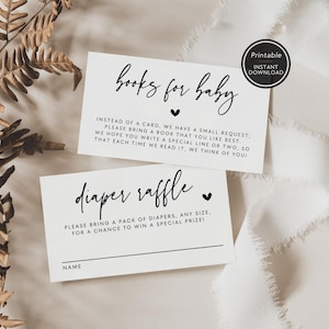 Printable Books for Baby Request & Diaper Raffle Game Card | Printable Baby Shower Invite Insert | Instant Download | Baby Library Insert