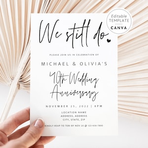 Boho 40th Anniversary Invitation Template, Printable Anniversary Invite, Ruby Wedding Anniversary Party Invitation, Canva Template - Skye