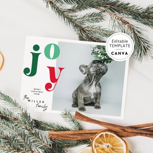 Dog Photo Christmas Card, Cute Editable Pet Holiday Card, Christmas Photo Card Template, DIY Xmas Card with Puppy Photo, Canva Template