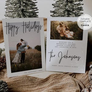 Boho Photo Christmas Card Template, Minimalist Editable Holiday Card, Christmas Photo Card, Xmas Card with Photo, Canva Template - Dusk
