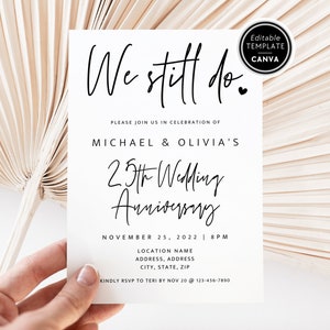 Boho 25th Anniversary Invitation Template, Printable Anniversary Invite, Silver Wedding Anniversary Party Invitation, Canva Template - Skye