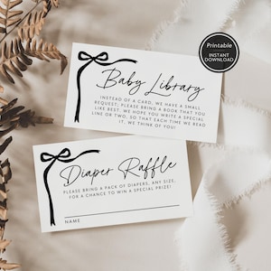 Printable Books for Baby Request & Diaper Raffle Game Card | Printable Baby Shower Invite Insert | Instant Download | Baby Library Insert