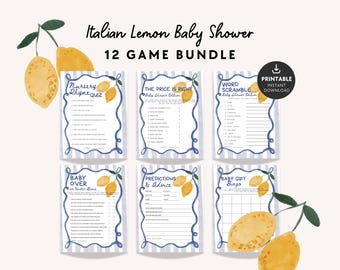 Lemon Boys Baby Shower Games Bundle, Whimsical Italian Ciao Baby Citrus 12 Game Activity Pack, Instant Download BSIT35