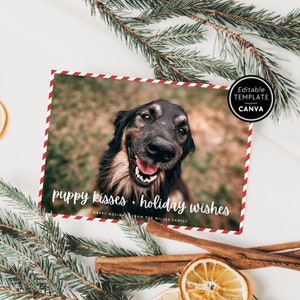 Dog Photo Christmas Card, Cute Editable Pet Holiday Card, Christmas Photo Card Template, DIY Xmas Card with Pet Photo, Canva Template