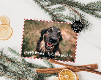 Dog Photo Christmas Card, Cute Editable Pet Holiday Card, Christmas Photo Card Template, DIY Xmas Card with Pet Photo, Canva Template