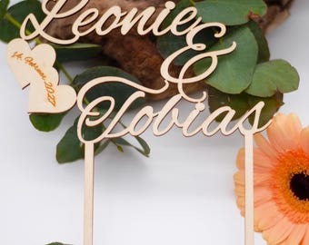 Personalized wooden wedding cake topper – cake topper with names & date – customized wedding cake – cake topper with bride and groom's names