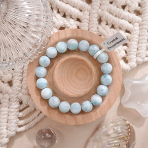 RARE Larimar (Grade A＊) 11mm Natural Crystal Beaded Bracelet Genuine Ocean Stone Blue Stretchy Bracelet | Crystal Department (Gift For Her)