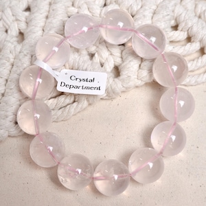 Grade A Jumbo Rose Quartz w/ Asterism 18mm Crystal Bracelet 100% Natural Gemmy Rose Quartz Gemstone Bracelet | Crystal Dept (Gift For Her)