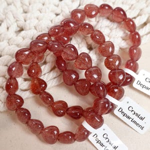 Grade A ⁂ Strawberry Quartz Hearts Crystal Bracelet 11mm Genuine Dark Strawberry Quartz Love Galentine Bracelet | Crystal Dept Gift For Her