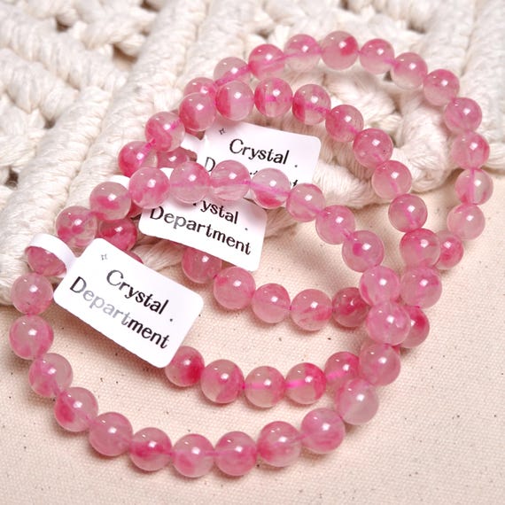 Grade A ＊ Sakura Icy Rhodonite Crystal 8mm Bracelet 100% Natural