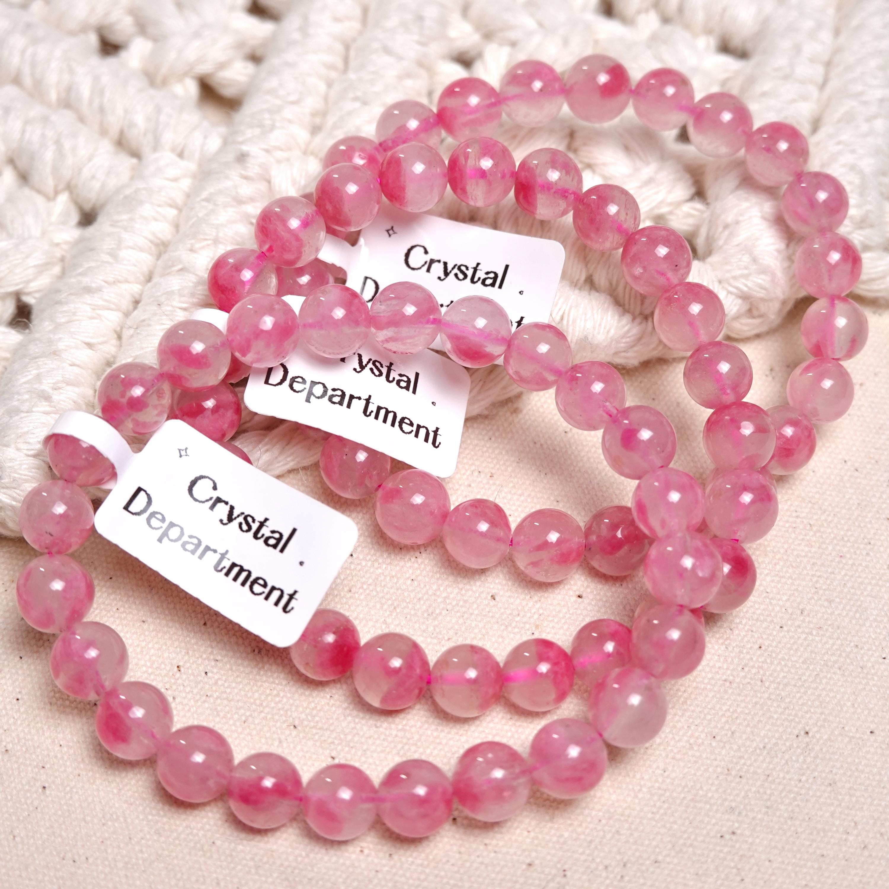 Grade A ＊ Sakura Icy Rhodonite Crystal 8mm Bracelet 100% Natural