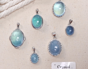 CLEARANCE SALE Aquamarine Gemmy Aqua Blue S925 Sterling Silver Pendant Natural Crystal Gemstone Pendant Gift for Her | Crystal Department
