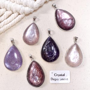 CLEARANCE SALE ! Lepidolite Mica Simple Wrapped Teardrop Pendant Gift for Her Lepidolite Purple Mica Pink Mica Rare | Crystal Department