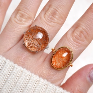 Natural Autumn Orange Lodolite Phantom Quartz S925 Silver Adjustable Ring Orange Garden Quartz Minimal Band Boho Design | Crystal Department