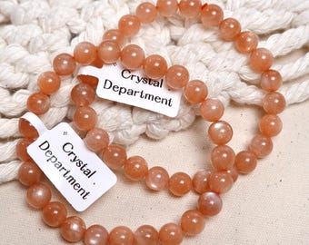 Pink Moonstone 7mm Bracelet Peach Flake Feldspar Bracelet Sparkly Flashy Moonstone Flash Peach Moonstone Gift for Her | Crystal Department