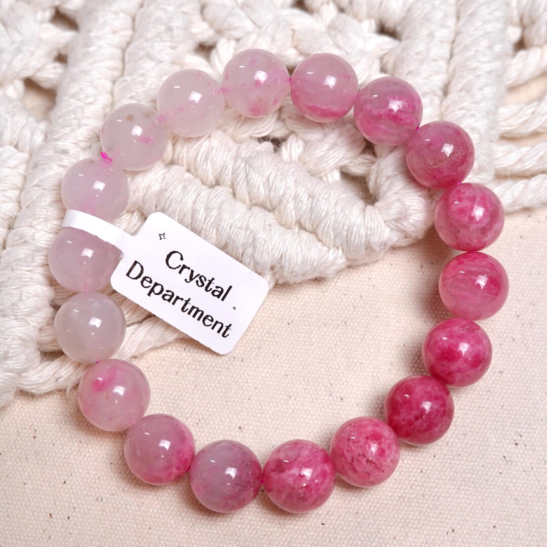 Grade A ＊ Sakura Icy Gradient Rhodonite Crystal 12mm Bracelet 100% ...