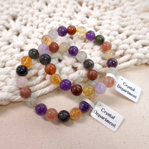 Rutilated Quartz Variety Mix Crystal 10mm Bracelet Rabbit Hair Fine Rutile Quartz Red Green Rutile  Quartz Fu Lu Shou | Crystal Department
