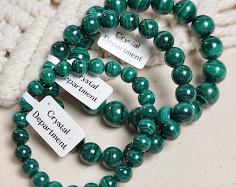 Bracciale in pietra preziosa di malachite naturale di grado A＊ da 7 mm a 12 mm / Bracciale in cristallo di malachite naturale / Reparto cristalli (regalo per lui/lei)