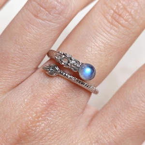 Labradorite Dragon Design Adjustable Silver-plated Ring Genuine Labradorite Ring Christmas Gift Idea | Crystal Department (Gift For Her)