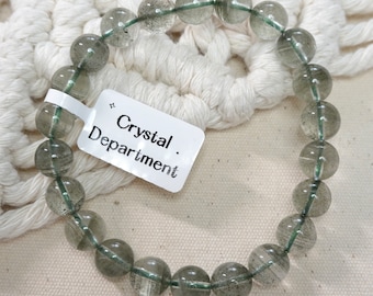Phantom (Green Lodolite) Chlorite Garden Quartz 9mm with Starry and Layered View Natural Crystal Bracelet Gift for Him | Crystal Department