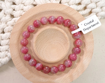 Grade A ⁑ Sakura Icy Rhodonite Crystal 9mm Bracelet 100% Natural Milky Sakura Rhodonite Bracelet | Crystal Department (Gift For Her)