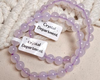 Lavender Chalcedony 8mm+ Round Beads Design Purple Chalcedony Agate Bracelet Lavender Crystal Bracelet | Crystal Department Gift for Her