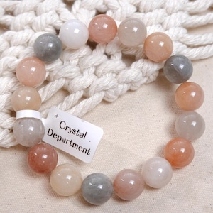 Pink Grey Bunny/Rabbit Hair (Fine Rutilated Quartz) Velvelty 12mm Bracelet Full Inclusion Crystal Quartz | Crystal Department (Gift for Her)