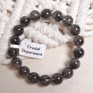 Grade A Herkimer Diamond Quartz 11mm Beaded Bracelet Genuine Gemstone Anthraxolite Included Bracelet | Crystal Department (Gift For Him)