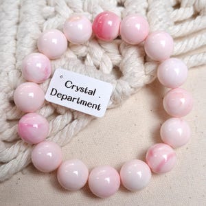Natural Queen Conch Shell Certified 12mm+ Bracelet Baby Pink Bead Bracelet 100% Pink Queen Conch Jewelry | Crystal Department (Gift for Her)