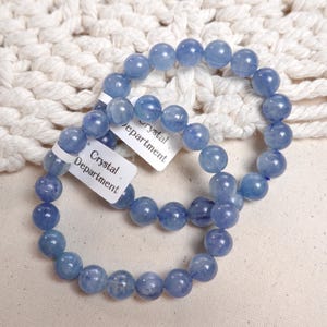 Grade A＊ Icy Kyanite Kyanos Gemstone with Cats Eye Effect 9.5-10mm+  Bracelet Protection Blue Crystal Bracelets | Gift for Him Gift for Her