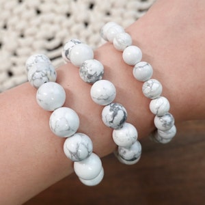 Howlite White Grade A with Natural Marble Effect Semi Precious Smooth Howlite White Turquoise Stone Gemstone Bracelet | Crystal Department