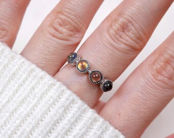 Collectable Madagascan Moonstone (Rainbow Flash) Adjustable Ring S925 Sterling Silver Healing Crystal | Crystal Department (Gift for Her)