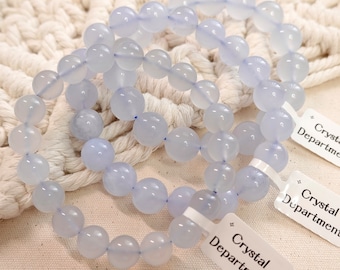 100% Natural Blue Chalcedony Bracelet 10-11mm Healing Summer Crystal Bracelet Blue Agate Gift for Her Gemmy Balance | Crystal Department